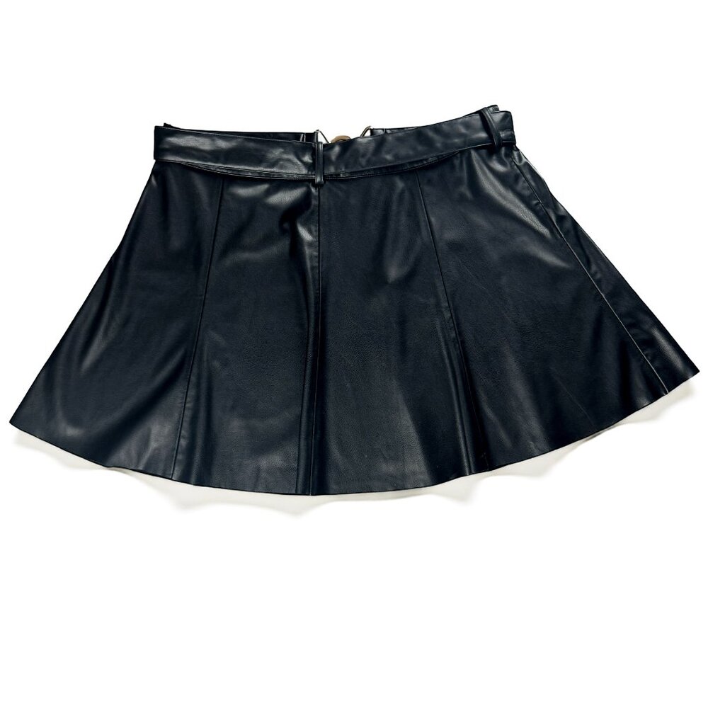 NWT Zara Belted Faux Leather Mini Skirt Black Women's Size XL - Picture 3 of 6